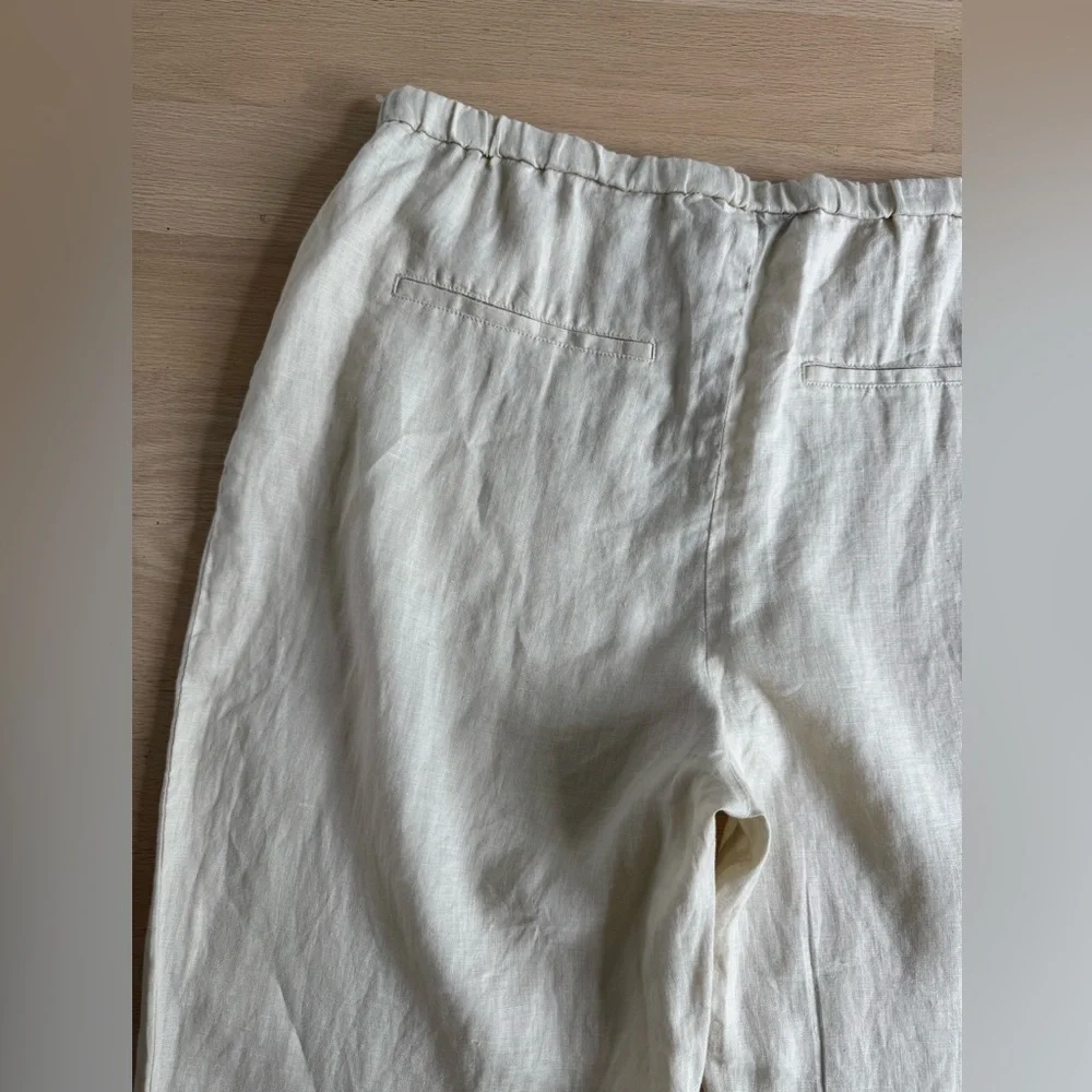 MANGO 100% linen tie waist ankle pants in tan Women's XXL Minimalist Casual NEW